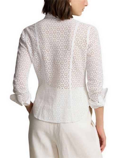 white broderie anglaise women's shirt with front pockets Ralph Lauren | 211935136001